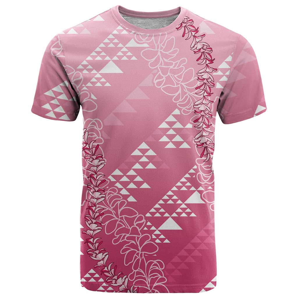 Hawaii Rose Pink Kapa T Shirt Vintage 'Ohe Kāpala Motifs Mix Plumeria Leis LT7 Rose Pink - Polynesian Pride