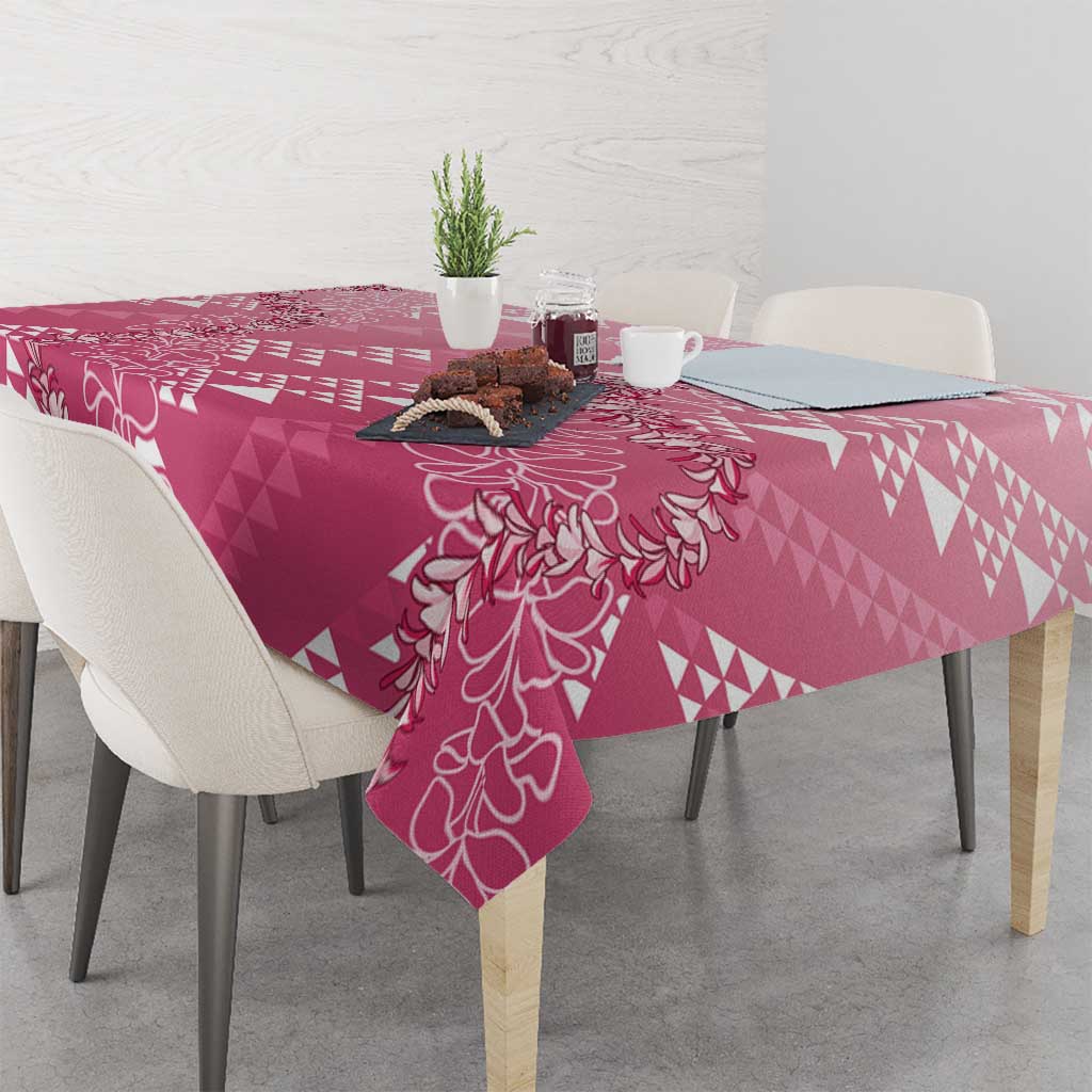 Hawaii Rose Pink Kapa Tablecloth Vintage 'Ohe Kāpala Motifs Mix Plumeria Leis LT7 - Polynesian Pride