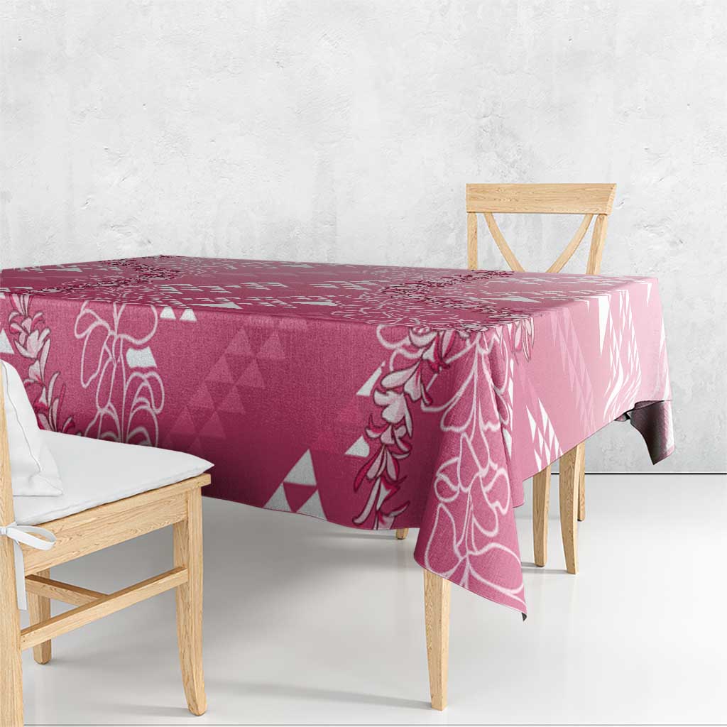 Hawaii Rose Pink Kapa Tablecloth Vintage 'Ohe Kāpala Motifs Mix Plumeria Leis LT7 - Polynesian Pride