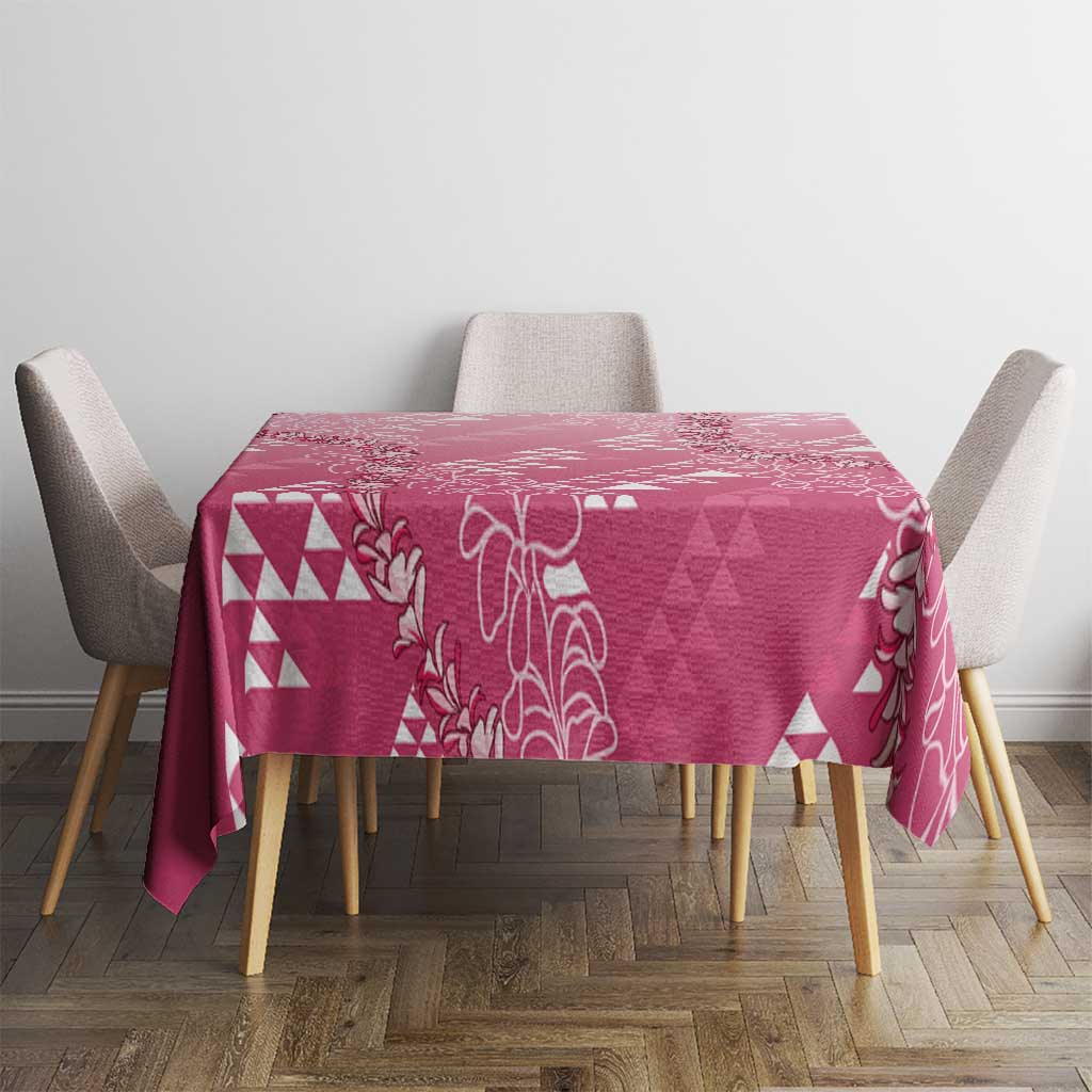 Hawaii Rose Pink Kapa Tablecloth Vintage 'Ohe Kāpala Motifs Mix Plumeria Leis LT7 - Polynesian Pride