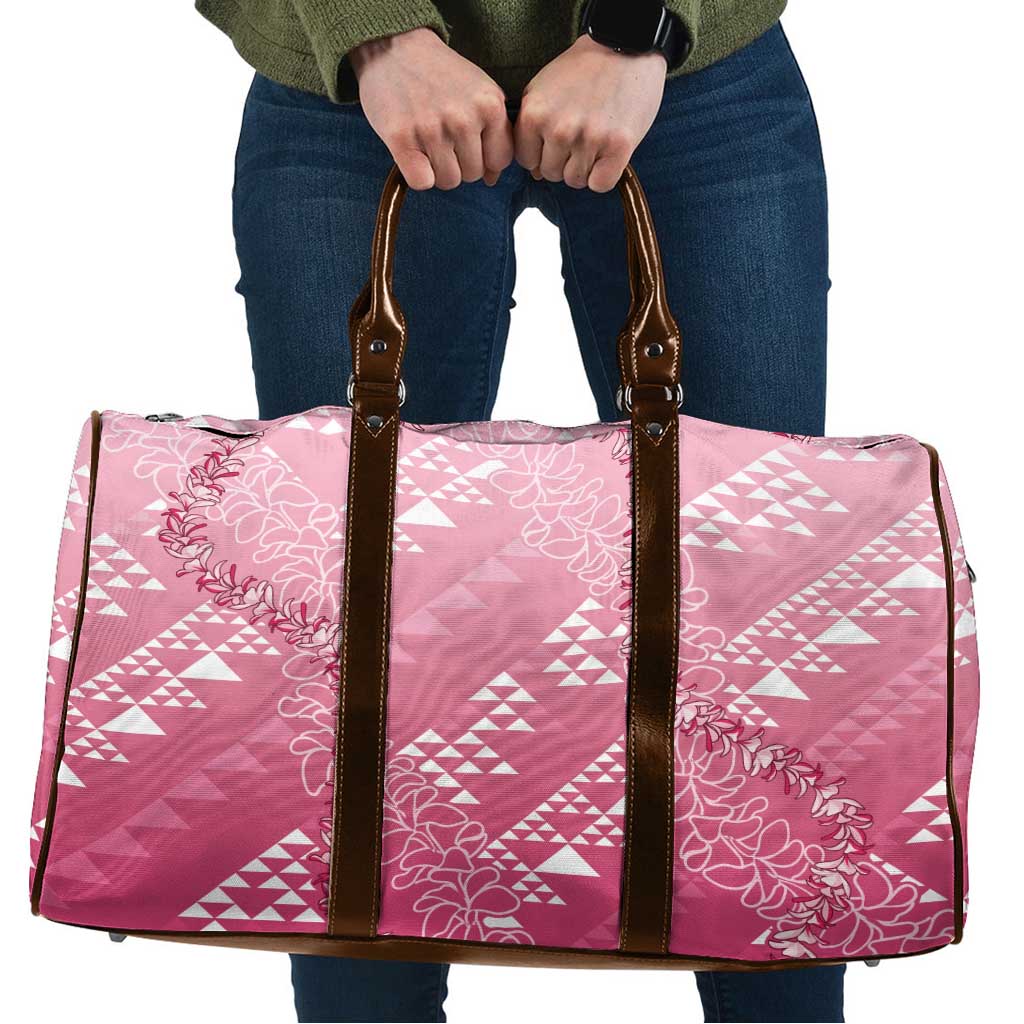 Hawaii Rose Pink Kapa Travel Bag Vintage 'Ohe Kāpala Motifs Mix Plumeria Leis LT7 Rose Pink - Polynesian Pride