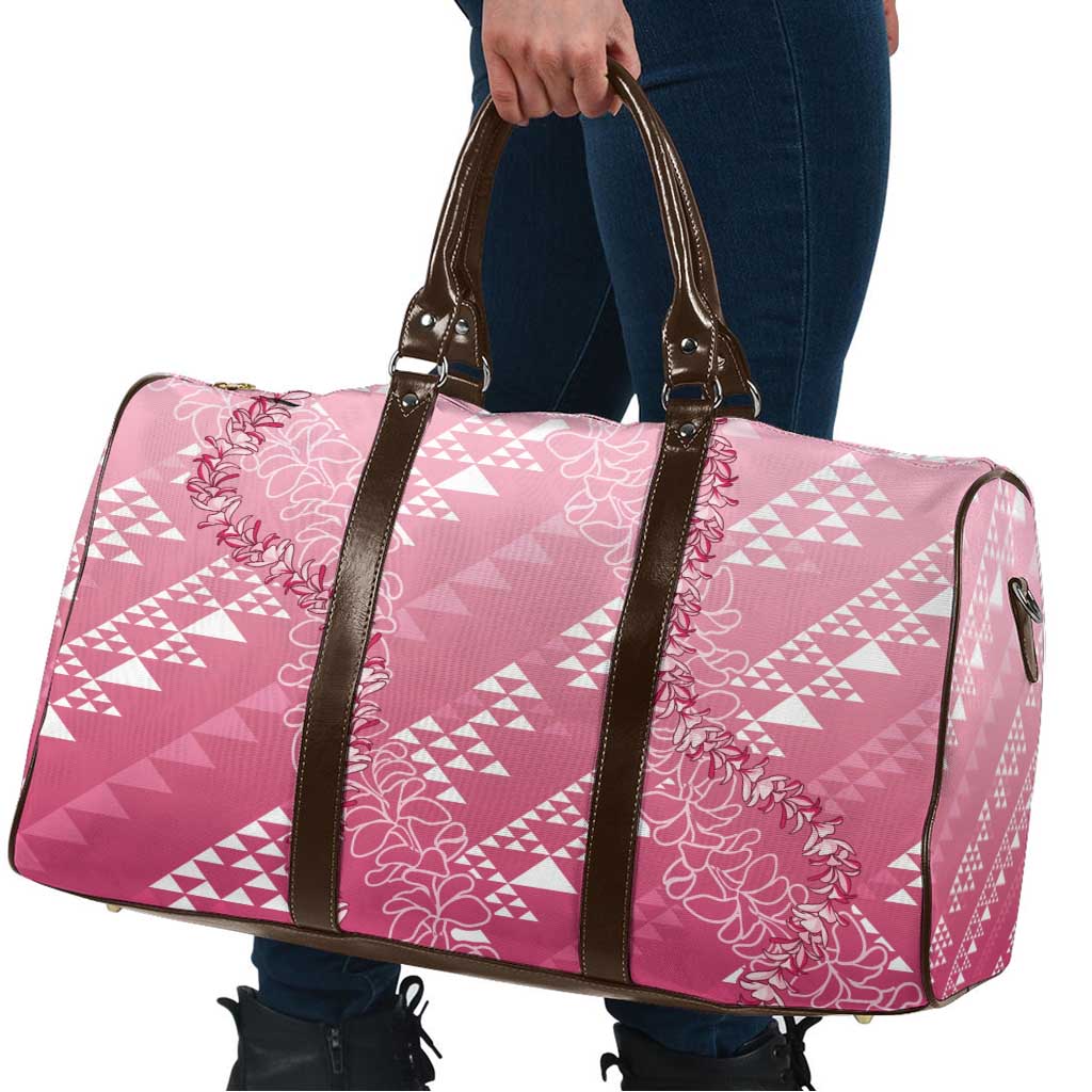 Hawaii Rose Pink Kapa Travel Bag Vintage 'Ohe Kāpala Motifs Mix Plumeria Leis
