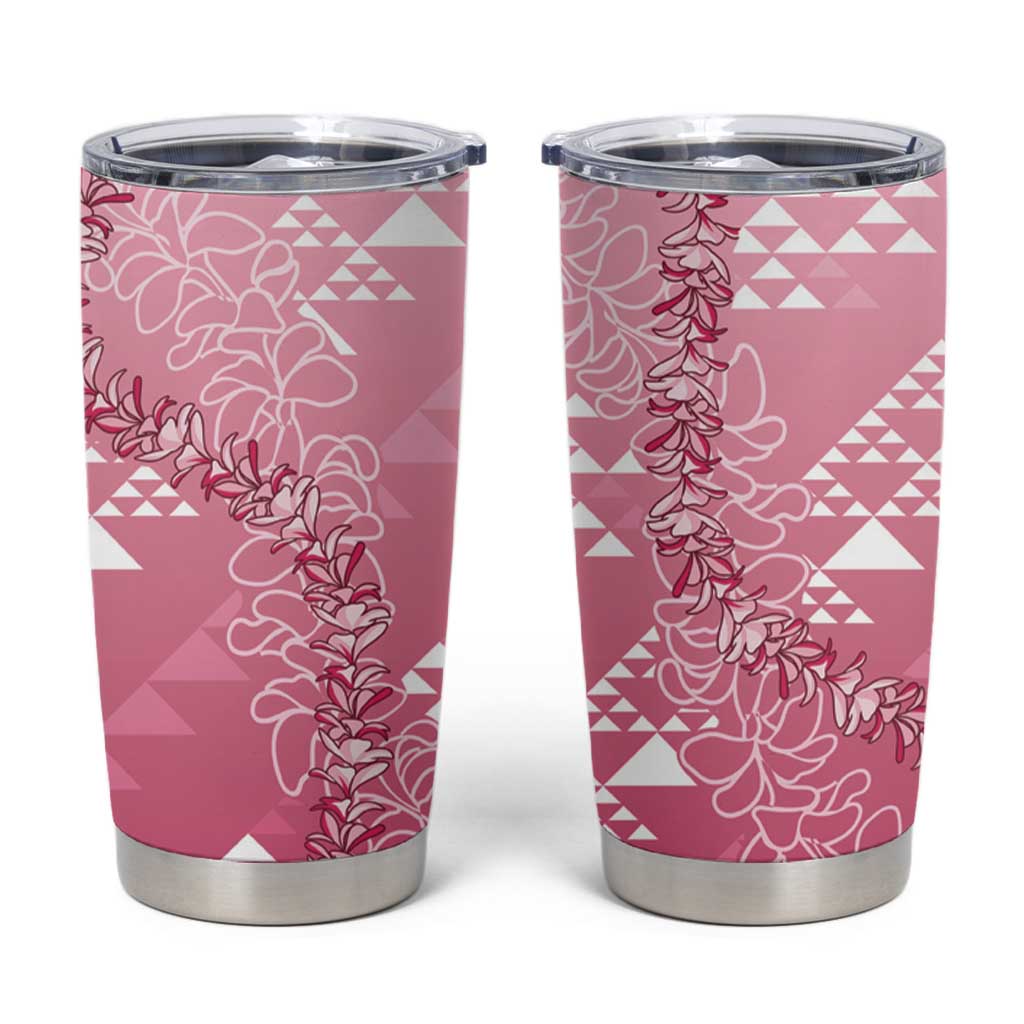 Hawaii Rose Pink Kapa Tumbler Cup Vintage 'Ohe Kāpala Motifs Mix Plumeria Leis LT7 Rose Pink - Polynesian Pride