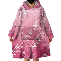 Hawaii Rose Pink Kapa Wearable Blanket Hoodie Vintage 'Ohe Kāpala Motifs Mix Plumeria Leis