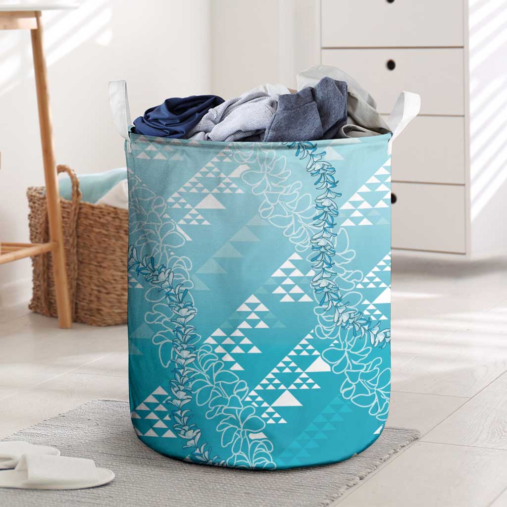 Hawaii Turquoise Kapa Laundry Basket Vintage 'Ohe Kāpala Motifs Mix Plumeria Leis LT7 Turquoise - Polynesian Pride