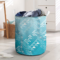 Hawaii Turquoise Kapa Laundry Basket Vintage 'Ohe Kāpala Motifs Mix Plumeria Leis LT7 Turquoise - Polynesian Pride