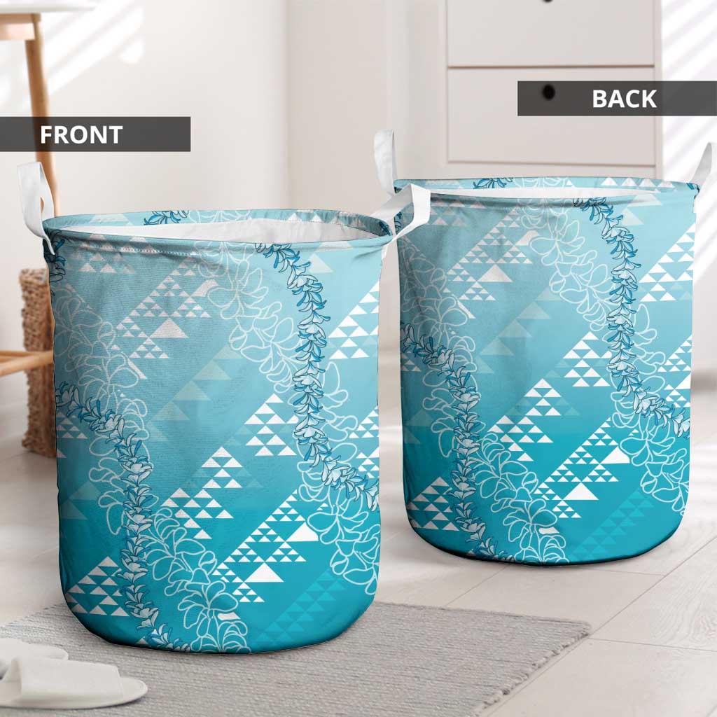 Hawaii Turquoise Kapa Laundry Basket Vintage 'Ohe Kāpala Motifs Mix Plumeria Leis LT7 - Polynesian Pride