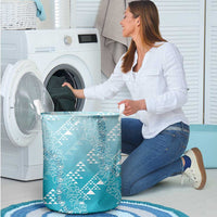 Hawaii Turquoise Kapa Laundry Basket Vintage 'Ohe Kāpala Motifs Mix Plumeria Leis LT7 - Polynesian Pride