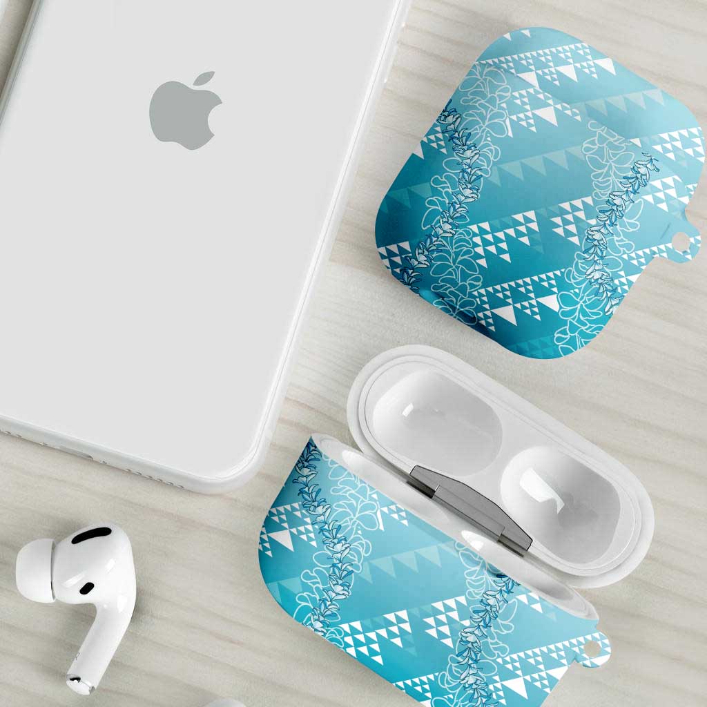 Hawaii Turquoise Kapa AirPods Case Vintage 'Ohe Kāpala Motifs Mix Plumeria Leis