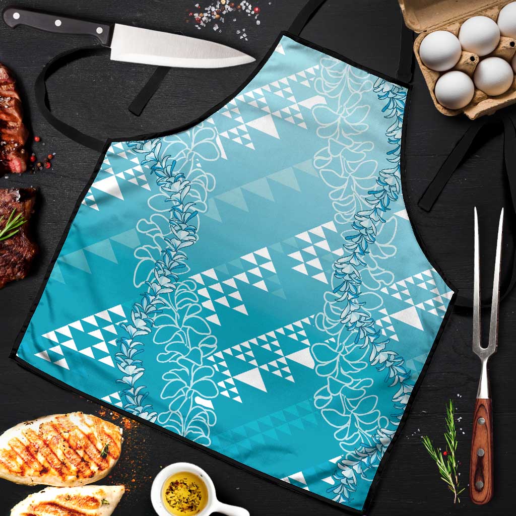 Hawaii Turquoise Kapa Apron Vintage 'Ohe Kāpala Motifs Mix Plumeria Leis LT7 Turquoise - Polynesian Pride