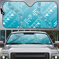 Hawaii Turquoise Kapa Auto Sun Shade Vintage 'Ohe Kāpala Motifs Mix Plumeria Leis LT7 Turquoise - Polynesian Pride