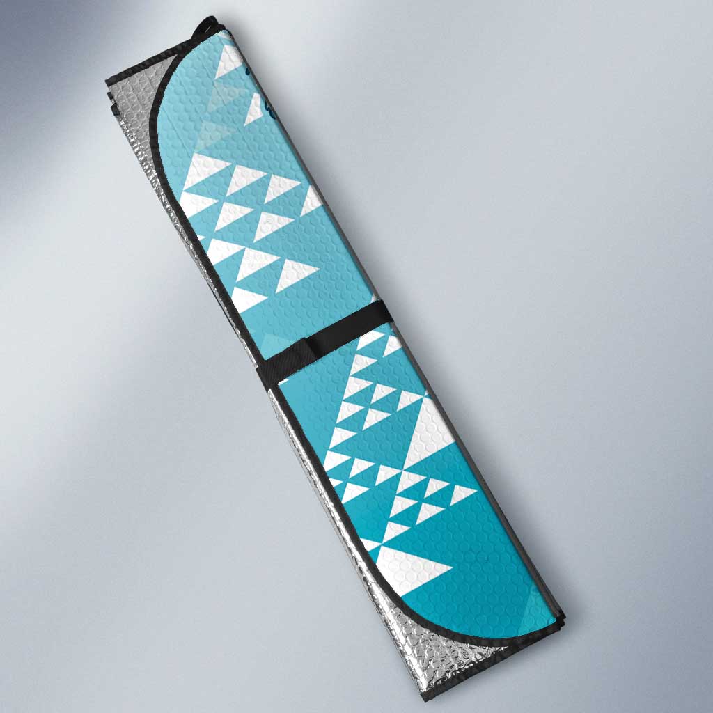 Hawaii Turquoise Kapa Auto Sun Shade Vintage 'Ohe Kāpala Motifs Mix Plumeria Leis LT7 - Polynesian Pride