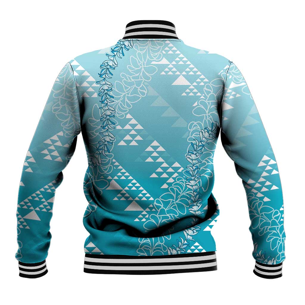Hawaii Turquoise Kapa Baseball Jacket Vintage 'Ohe Kāpala Motifs Mix Plumeria Leis LT7 - Polynesian Pride