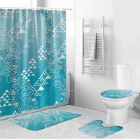 Hawaii Turquoise Kapa Bathroom Set Vintage 'Ohe Kāpala Motifs Mix Plumeria Leis LT7 Bathroom Set (4 pcs) Turquoise - Polynesian Pride