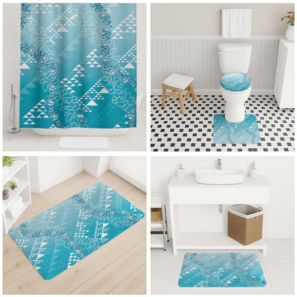 Hawaii Turquoise Kapa Bathroom Set Vintage 'Ohe Kāpala Motifs Mix Plumeria Leis LT7 - Polynesian Pride