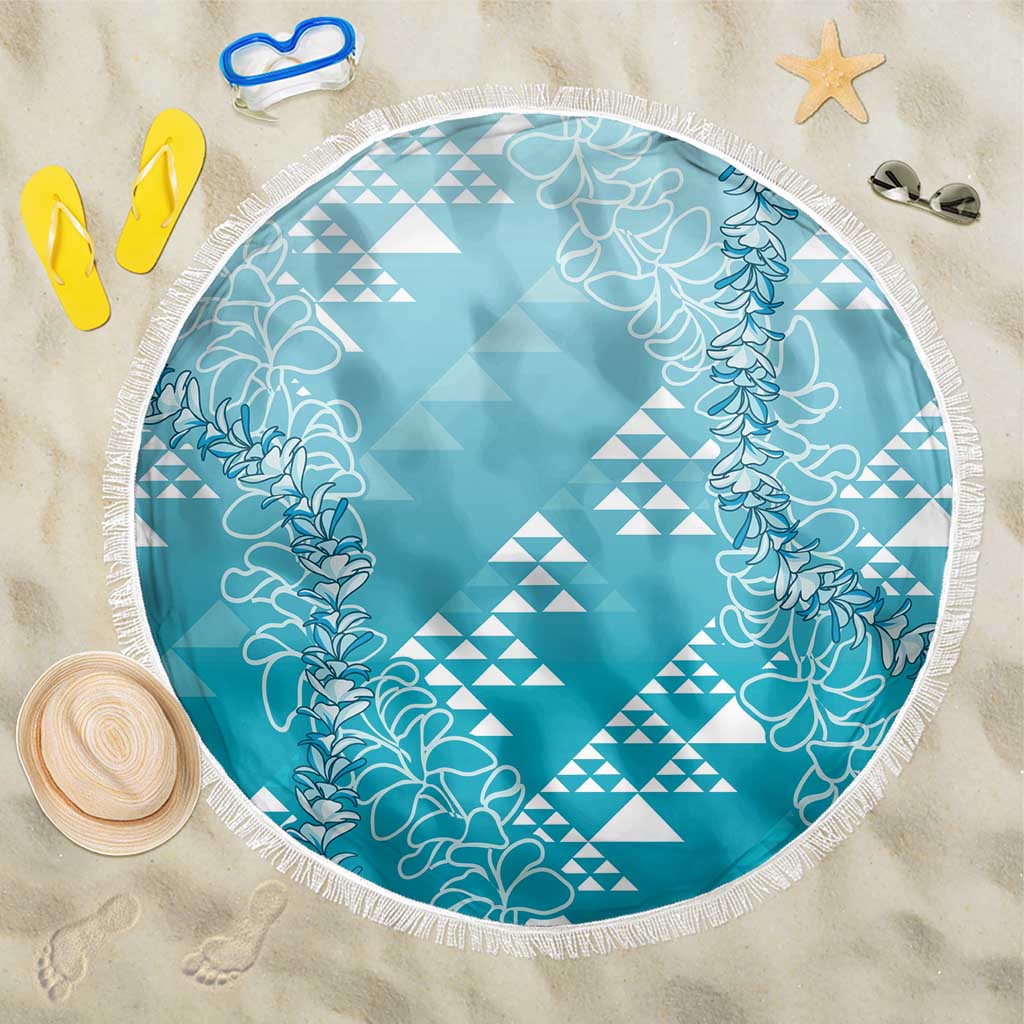 Hawaii Turquoise Kapa Beach Blanket Vintage 'Ohe Kāpala Motifs Mix Plumeria Leis LT7 One Size 150cm Turquoise - Polynesian Pride
