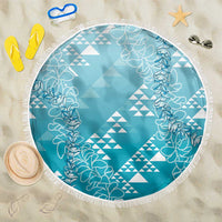 Hawaii Turquoise Kapa Beach Blanket Vintage 'Ohe Kāpala Motifs Mix Plumeria Leis LT7 One Size 150cm Turquoise - Polynesian Pride