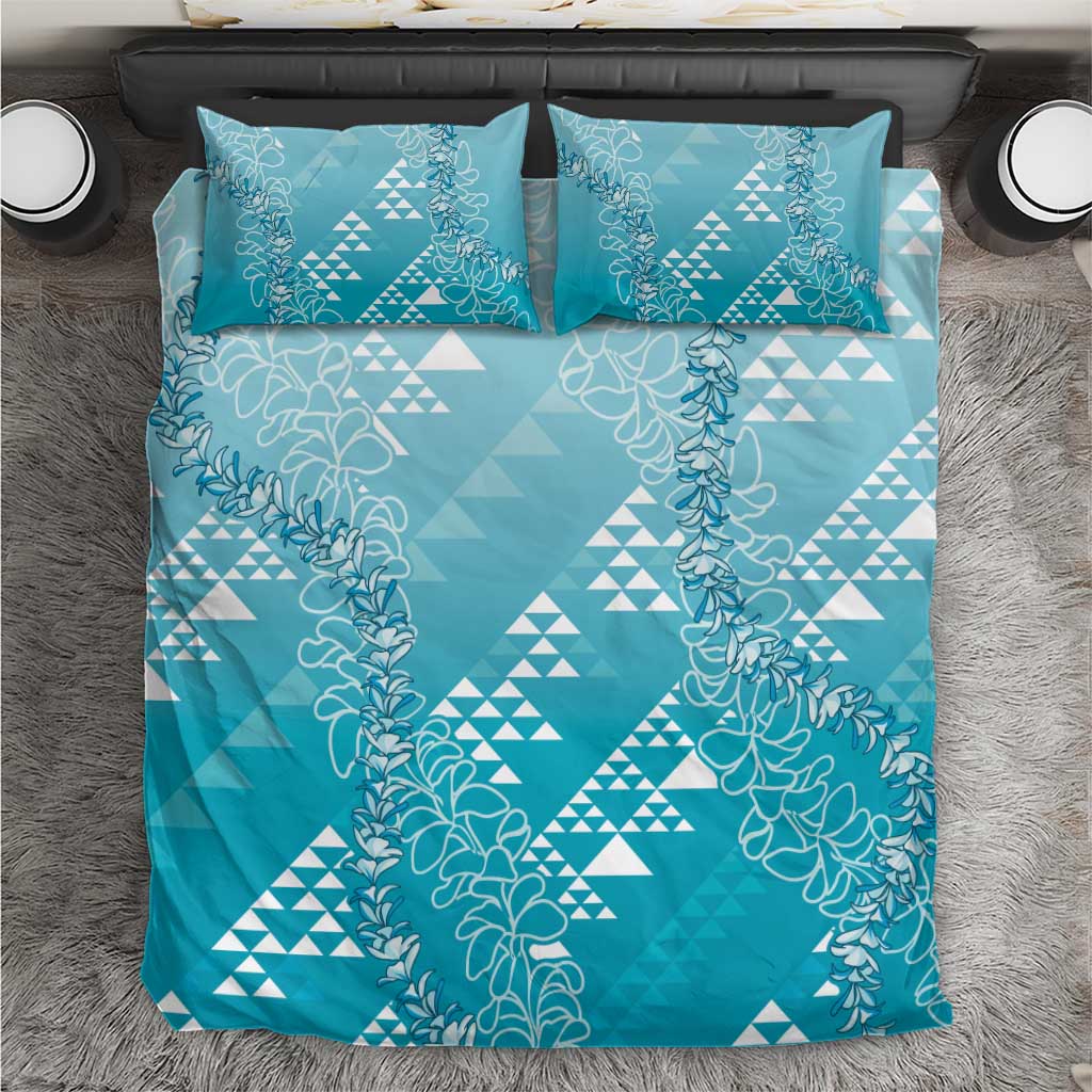 Hawaii Turquoise Kapa Bedding Set Vintage 'Ohe Kāpala Motifs Mix Plumeria Leis LT7 Turquoise - Polynesian Pride