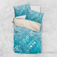Hawaii Turquoise Kapa Bedding Set Vintage 'Ohe Kāpala Motifs Mix Plumeria Leis LT7 US Twin 172cm x 218cm Turquoise - Polynesian Pride