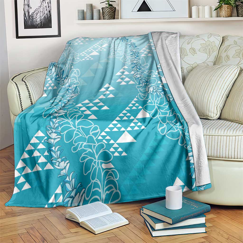 Hawaii Turquoise Kapa Blanket Vintage 'Ohe Kāpala Motifs Mix Plumeria Leis LT7 Turquoise - Polynesian Pride