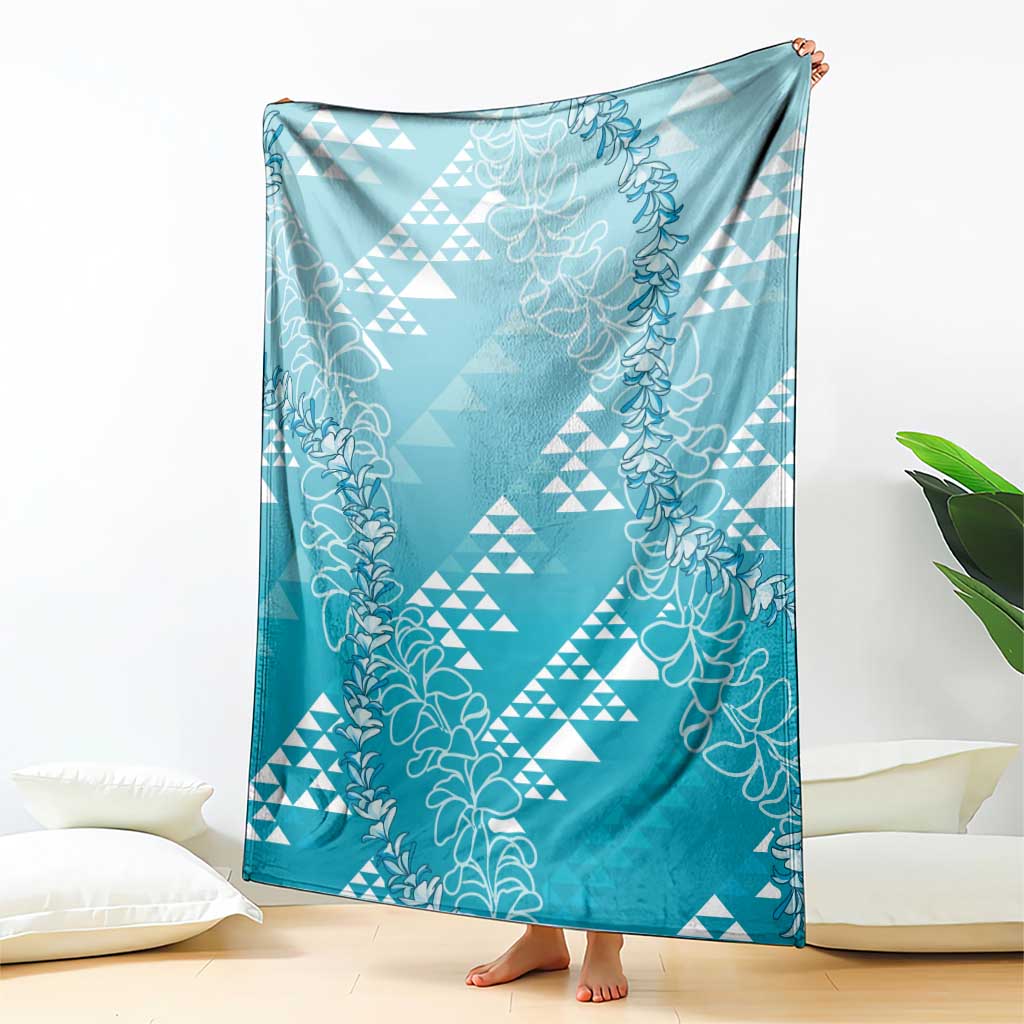 Hawaii Turquoise Kapa Blanket Vintage 'Ohe Kāpala Motifs Mix Plumeria Leis LT7 - Polynesian Pride