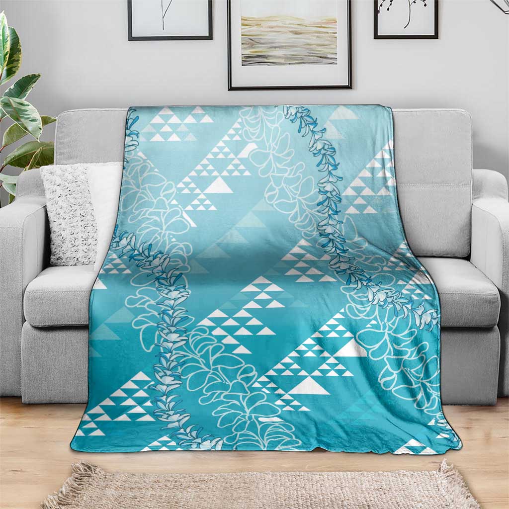 Hawaii Turquoise Kapa Blanket Vintage 'Ohe Kāpala Motifs Mix Plumeria Leis LT7 - Polynesian Pride