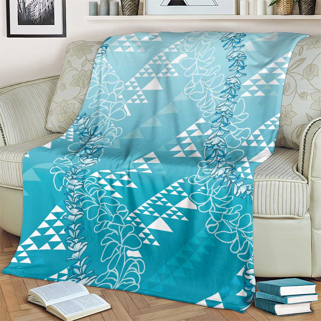 Hawaii Turquoise Kapa Blanket Vintage 'Ohe Kāpala Motifs Mix Plumeria Leis LT7 - Polynesian Pride