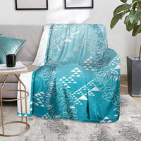 Hawaii Turquoise Kapa Blanket Vintage 'Ohe Kāpala Motifs Mix Plumeria Leis LT7 - Polynesian Pride