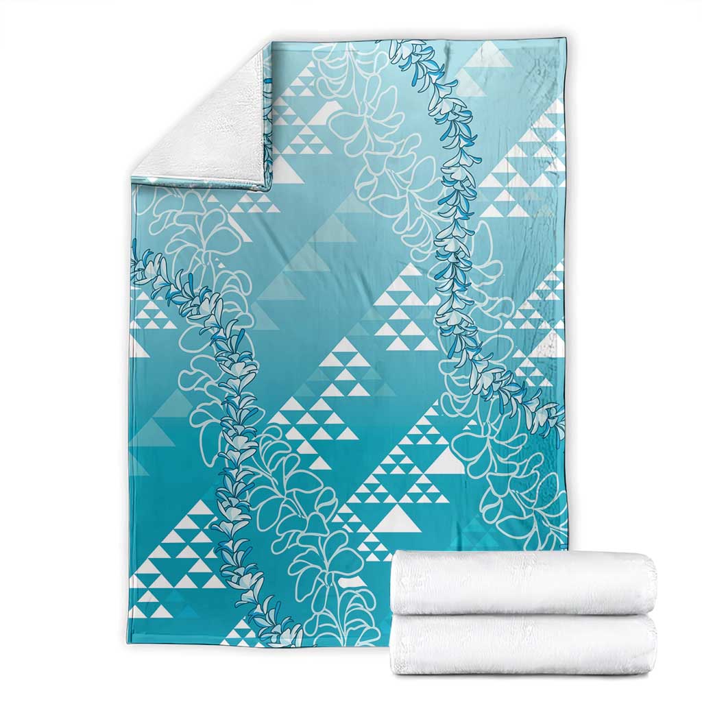 Hawaii Turquoise Kapa Blanket Vintage 'Ohe Kāpala Motifs Mix Plumeria Leis LT7 - Polynesian Pride