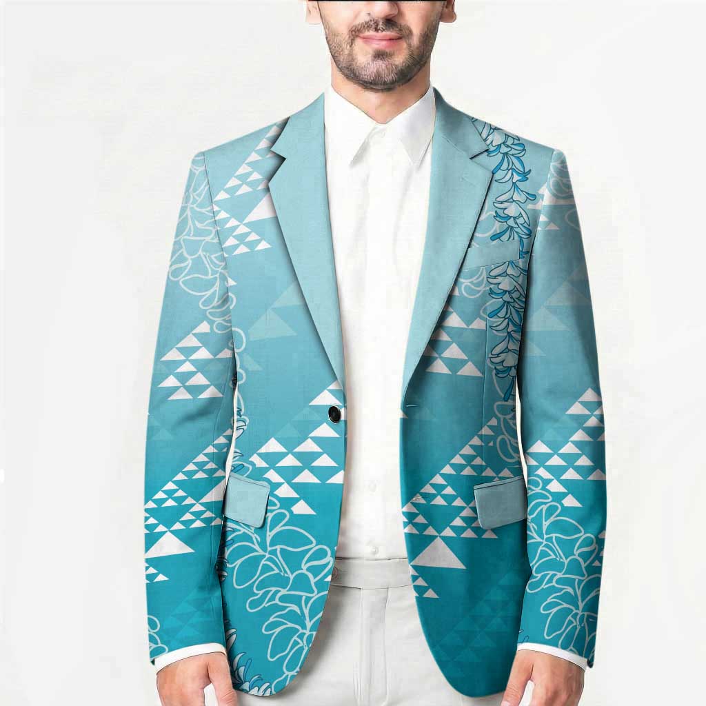Hawaii Turquoise Kapa Blazer Vintage 'Ohe Kāpala Motifs Mix Plumeria Leis LT7 - Polynesian Pride