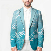 Hawaii Turquoise Kapa Blazer Vintage 'Ohe Kāpala Motifs Mix Plumeria Leis LT7 - Polynesian Pride