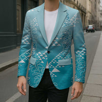 Hawaii Turquoise Kapa Blazer Vintage 'Ohe Kāpala Motifs Mix Plumeria Leis LT7 - Polynesian Pride