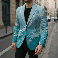 Hawaii Turquoise Kapa Blazer Vintage 'Ohe Kāpala Motifs Mix Plumeria Leis LT7 - Polynesian Pride