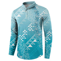 Hawaii Turquoise Kapa Button Sweatshirt Vintage 'Ohe Kāpala Motifs Mix Plumeria Leis LT7 - Polynesian Pride
