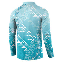 Hawaii Turquoise Kapa Button Sweatshirt Vintage 'Ohe Kāpala Motifs Mix Plumeria Leis LT7 - Polynesian Pride