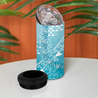 Hawaii Turquoise Kapa 4 in 1 Can Cooler Tumbler Vintage 'Ohe Kāpala Motifs Mix Plumeria Leis