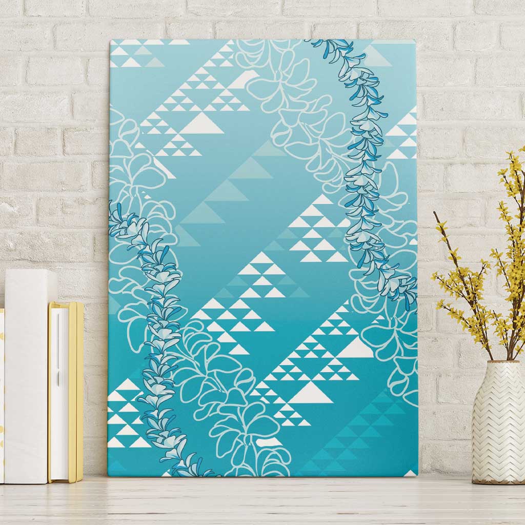 Hawaii Turquoise Kapa Canvas Wall Art Vintage 'Ohe Kāpala Motifs Mix Plumeria Leis LT7 Without Frame Turquoise - Polynesian Pride