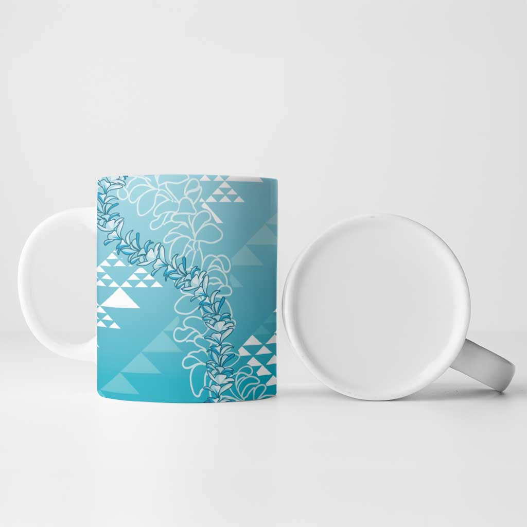 Hawaii Turquoise Kapa Ceramic Mug Vintage 'Ohe Kāpala Motifs Mix Plumeria Leis LT7 - Polynesian Pride