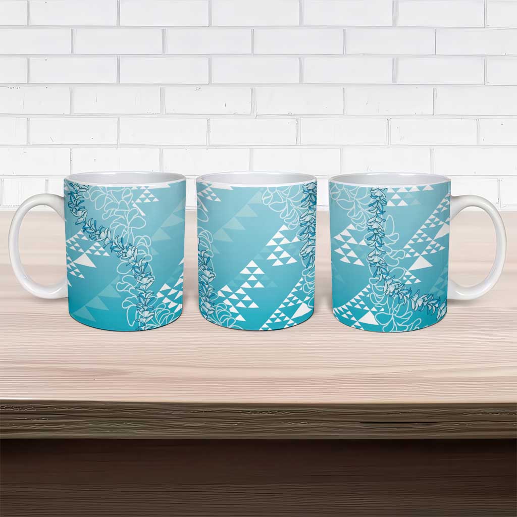Hawaii Turquoise Kapa Ceramic Mug Vintage 'Ohe Kāpala Motifs Mix Plumeria Leis LT7 - Polynesian Pride