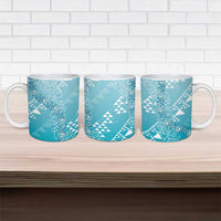 Hawaii Turquoise Kapa Ceramic Mug Vintage 'Ohe Kāpala Motifs Mix Plumeria Leis LT7 - Polynesian Pride