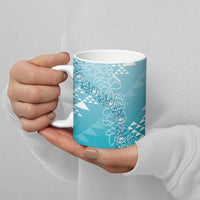 Hawaii Turquoise Kapa Ceramic Mug Vintage 'Ohe Kāpala Motifs Mix Plumeria Leis LT7 - Polynesian Pride