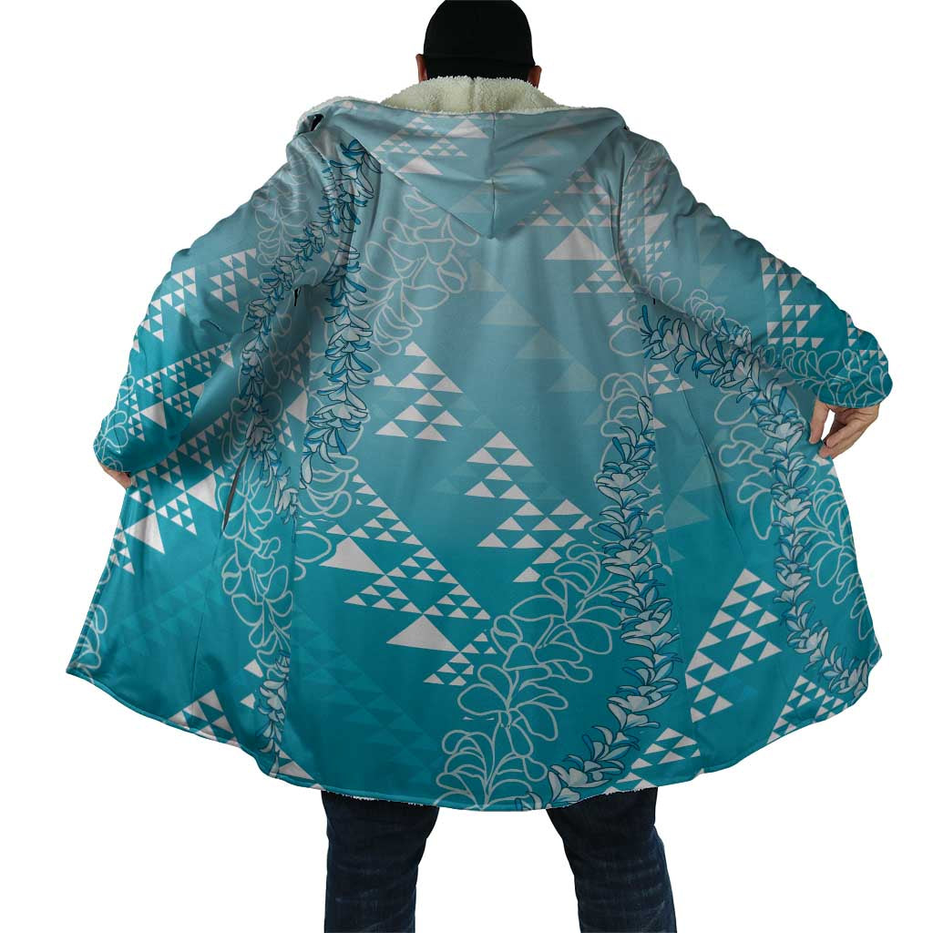 Hawaii Turquoise Kapa Cloak Vintage 'Ohe Kāpala Motifs Mix Plumeria Leis LT7 - Polynesian Pride