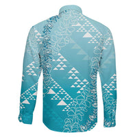 Hawaii Turquoise Kapa Family Matching Off The Shoulder Long Sleeve Dress and Hawaiian Shirt Vintage 'Ohe Kāpala Motifs Mix Plumeria Leis