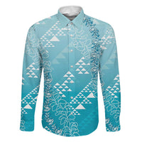 Hawaii Turquoise Kapa Family Matching Off Shoulder Short Dress and Hawaiian Shirt Vintage 'Ohe Kāpala Motifs Mix Plumeria Leis