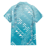 Hawaii Turquoise Kapa Family Matching Puletasi and Hawaiian Shirt Vintage 'Ohe Kāpala Motifs Mix Plumeria Leis