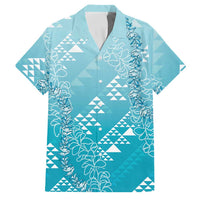 Hawaii Turquoise Kapa Family Matching Tank Maxi Dress and Hawaiian Shirt Vintage 'Ohe Kāpala Motifs Mix Plumeria Leis
