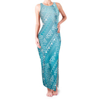 Hawaii Turquoise Kapa Family Matching Tank Maxi Dress and Hawaiian Shirt Vintage 'Ohe Kāpala Motifs Mix Plumeria Leis