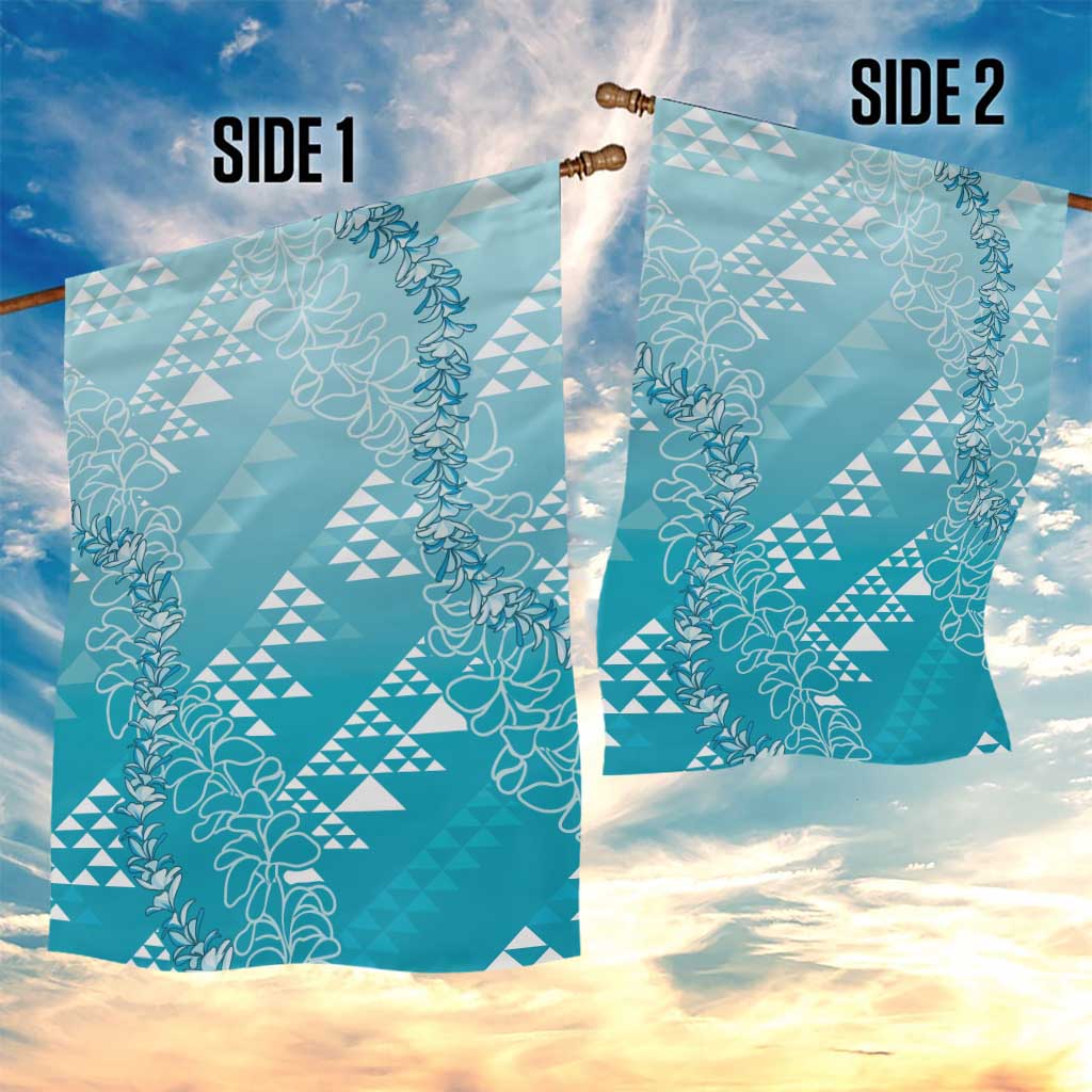Hawaii Turquoise Kapa Garden Flag Vintage 'Ohe Kāpala Motifs Mix Plumeria Leis LT7 - Polynesian Pride