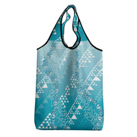 Hawaii Turquoise Kapa Grocery Bag Vintage 'Ohe Kāpala Motifs Mix Plumeria Leis