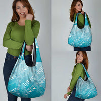 Hawaii Turquoise Kapa Grocery Bag Vintage 'Ohe Kāpala Motifs Mix Plumeria Leis